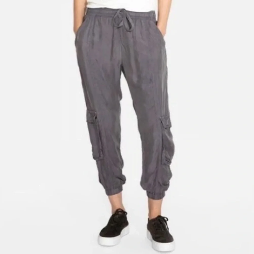 Johnny Was Ramble Pull-On Cupro Cargo Jogger Pants Grey Size‎ M Coastal Grandma